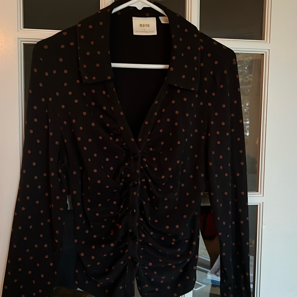 Anthropologie Maeve gathered front button up shirt L